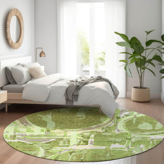 Piper Looms Mayfield Geometric AMF855 Green Machine Washable Area Rug Round Lifestyle Image Feature