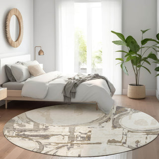 Piper Looms Mayfield Geometric AMF855 Ivory Machine Washable Area Rug Round Lifestyle Image Feature