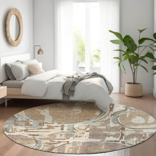 Piper Looms Mayfield Geometric AMF855 Mocha Machine Washable Area Rug Round Lifestyle Image Feature