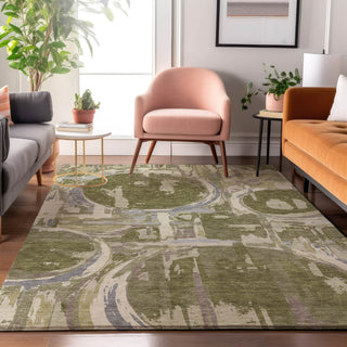 Piper Looms Mayfield Geometric AMF855 Olive Machine Washable Area Rug Lifestyle Image Feature