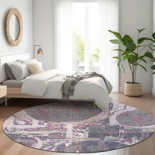 Piper Looms Mayfield Geometric AMF855 Purple Machine Washable Area Rug Round Lifestyle Image Feature