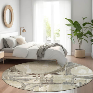 Piper Looms Mayfield Geometric AMF855 Tan Machine Washable Area Rug Round Lifestyle Image Feature