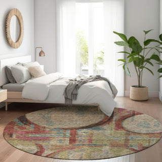 Piper Looms Mayfield Geometric AMF855 Taupe Machine Washable Area Rug Round Lifestyle Image Feature