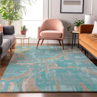 Piper Looms Mayfield Geometric AMF855 Teal Machine Washable Area Rug Lifestyle Image Feature