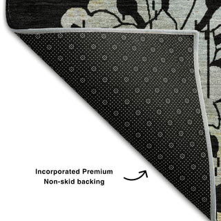 Piper Looms Mayfield Floral AMF856 Black Machine Washable Area Rug Backing Image