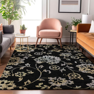 Piper Looms Mayfield Floral AMF856 Black Machine Washable Area Rug Lifestyle Image Feature
