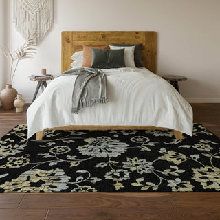 Piper Looms Mayfield Floral AMF856 Black Machine Washable Area Rug Lifestyle Image Feature