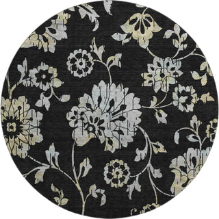 Piper Looms Mayfield Floral AMF856 Black Machine Washable Area Rug Round Main Image