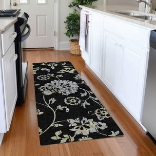 Piper Looms Mayfield Floral AMF856 Black Machine Washable Area Rug Runner Lifestyle Image Feature