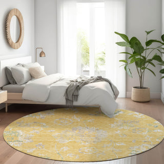 Piper Looms Mayfield Floral AMF856 Gold Machine Washable Area Rug Round Lifestyle Image Feature