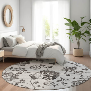 Piper Looms Mayfield Floral AMF856 Gray Machine Washable Area Rug Round Lifestyle Image Feature