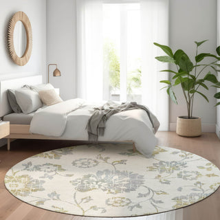 Piper Looms Mayfield Floral AMF856 Ivory Machine Washable Area Rug Round Lifestyle Image Feature