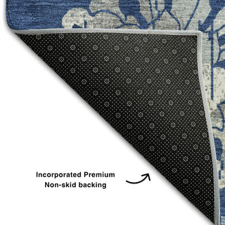 Piper Looms Mayfield Floral AMF856 Navy Machine Washable Area Rug Backing Image