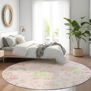 Piper Looms Mayfield Floral AMF856 Pink Machine Washable Area Rug Round Lifestyle Image Feature