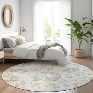 Piper Looms Mayfield Floral AMF856 Silver Machine Washable Area Rug Round Lifestyle Image Feature