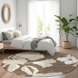 Piper Looms Mayfield Floral AMF857 Brown Machine Washable Area Rug Round Lifestyle Image Feature