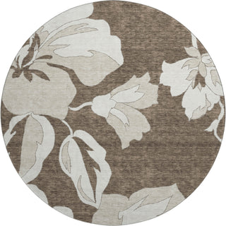 Piper Looms Mayfield Floral AMF857 Brown Machine Washable Area Rug Round Main Image