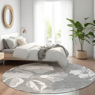 Piper Looms Mayfield Floral AMF857 Gray Machine Washable Area Rug Round Lifestyle Image Feature