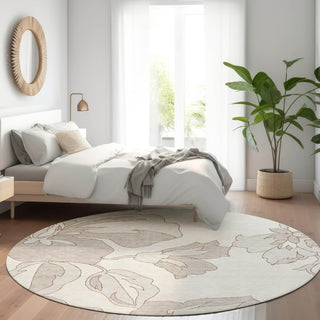 Piper Looms Mayfield Floral AMF857 Ivory Machine Washable Area Rug Round Lifestyle Image Feature
