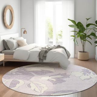 Piper Looms Mayfield Floral AMF857 Lavender Machine Washable Area Rug Round Lifestyle Image Feature