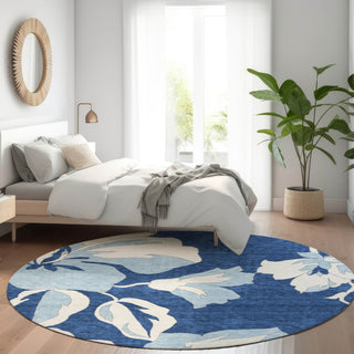 Piper Looms Mayfield Floral AMF857 Navy Machine Washable Area Rug Round Lifestyle Image Feature