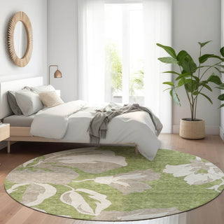 Piper Looms Mayfield Floral AMF857 Olive Machine Washable Area Rug Round Lifestyle Image Feature