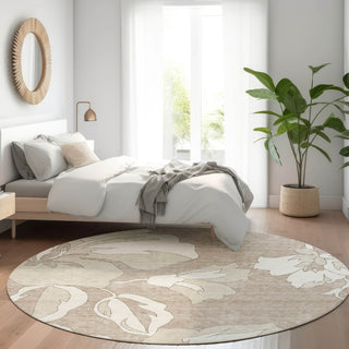 Piper Looms Mayfield Floral AMF857 Taupe Machine Washable Area Rug Round Lifestyle Image Feature