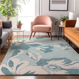 Piper Looms Mayfield Floral AMF857 Teal Machine Washable Area Rug Lifestyle Image Feature