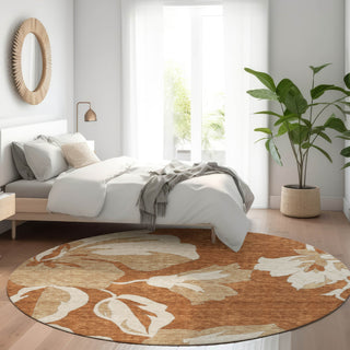 Piper Looms Mayfield Floral AMF857 Terracotta Machine Washable Area Rug Round Lifestyle Image Feature