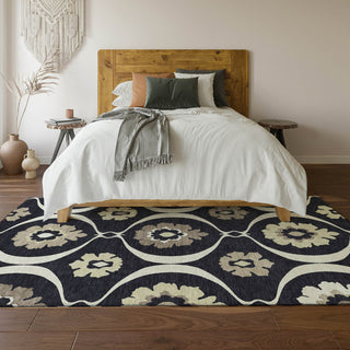 Piper Looms Mayfield Medallions AMF858 Black Machine Washable Area Rug Lifestyle Image Feature