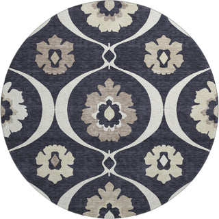 Piper Looms Mayfield Medallions AMF858 Black Machine Washable Area Rug Round Main Image