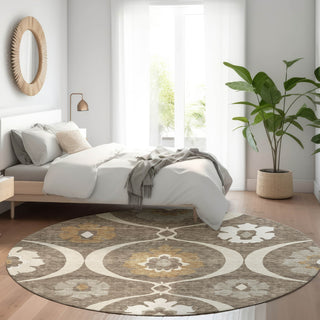 Piper Looms Mayfield Medallions AMF858 Brown Machine Washable Area Rug Round Lifestyle Image Feature
