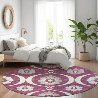 Piper Looms Mayfield Medallions AMF858 Eggplant Machine Washable Area Rug Round Lifestyle Image Feature