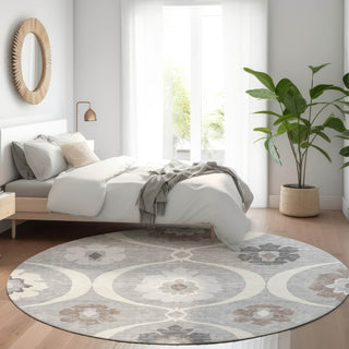 Piper Looms Mayfield Medallions AMF858 Gray Machine Washable Area Rug Round Lifestyle Image Feature