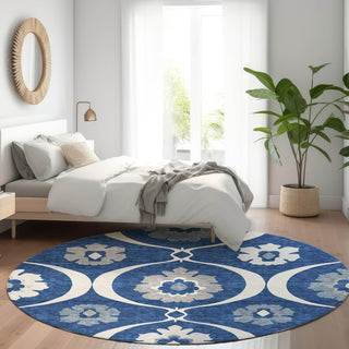 Piper Looms Mayfield Medallions AMF858 Navy Machine Washable Area Rug Round Lifestyle Image Feature