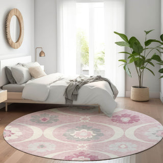Piper Looms Mayfield Medallions AMF858 Pink Machine Washable Area Rug Round Lifestyle Image Feature