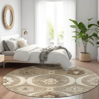 Piper Looms Mayfield Medallions AMF858 Taupe Machine Washable Area Rug Round Lifestyle Image Feature
