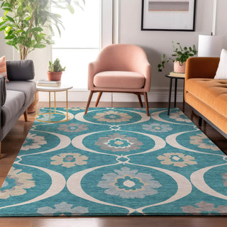 Piper Looms Mayfield Medallions AMF858 Teal Machine Washable Area Rug Lifestyle Image Feature