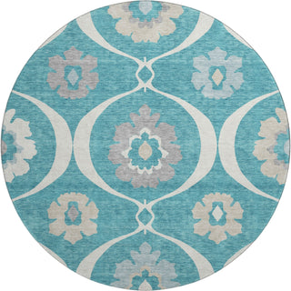 Piper Looms Mayfield Medallions AMF858 Teal Machine Washable Area Rug Round Main Image