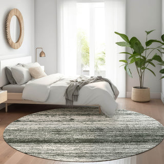 Piper Looms Mayfield Stripes AMF859 Black Machine Washable Area Rug Round Lifestyle Image Feature