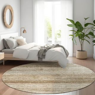 Piper Looms Mayfield Stripes AMF859 Brown Machine Washable Area Rug Round Lifestyle Image Feature
