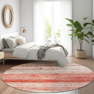 Piper Looms Mayfield Stripes AMF859 Red Machine Washable Area Rug Round Lifestyle Image Feature