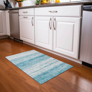 Piper Looms Mayfield Stripes AMF859 Teal Machine Washable Area Rug Scatter Lifestyle Image Feature