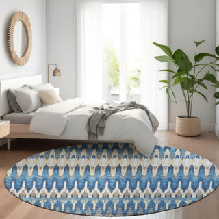 Piper Looms Mayfield Southwest AMF860 Navy Machine Washable Area Rug Round Lifestyle Image Feature