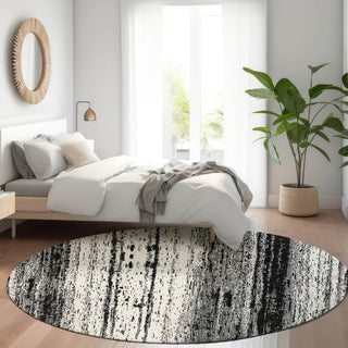 Piper Looms Mayfield Stripes AMF861 Black Machine Washable Area Rug Round Lifestyle Image Feature
