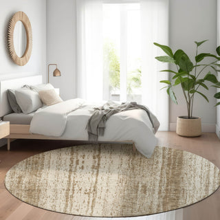Piper Looms Mayfield Stripes AMF861 Brown Machine Washable Area Rug Round Lifestyle Image Feature