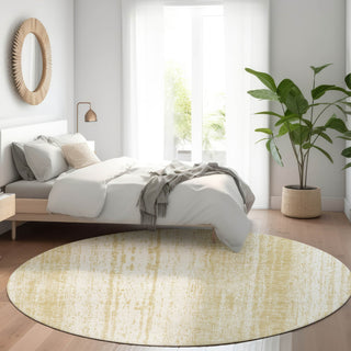 Piper Looms Mayfield Stripes AMF861 Gold Machine Washable Area Rug Round Lifestyle Image Feature