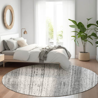 Piper Looms Mayfield Stripes AMF861 Gray Machine Washable Area Rug Round Lifestyle Image Feature
