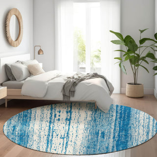 Piper Looms Mayfield Stripes AMF861 Navy Machine Washable Area Rug Round Lifestyle Image Feature