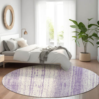Piper Looms Mayfield Stripes AMF861 Purple Machine Washable Area Rug Round Lifestyle Image Feature